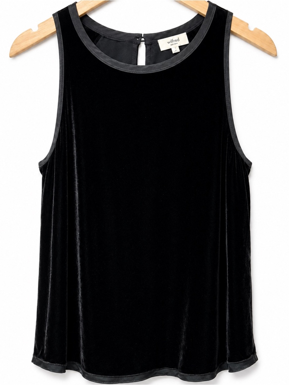 Wilfred Aritzia Black Silk Blend Velvet Tank Top Sleeveless Keyhole VRS4-2336 S